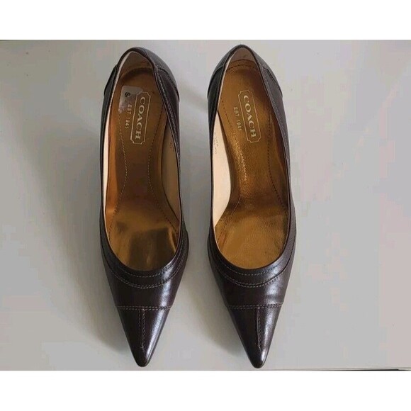 Coach Adena Women's Brown Leather Pointed Toe Minimalist Pumps Shoes Size 7B - Picture 8 of 9